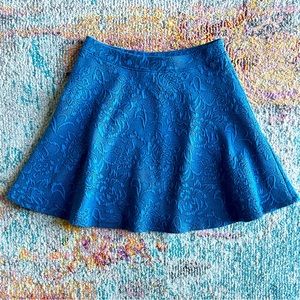 F21 Blue Rose Pattern A-Line Mini Skirt, XS